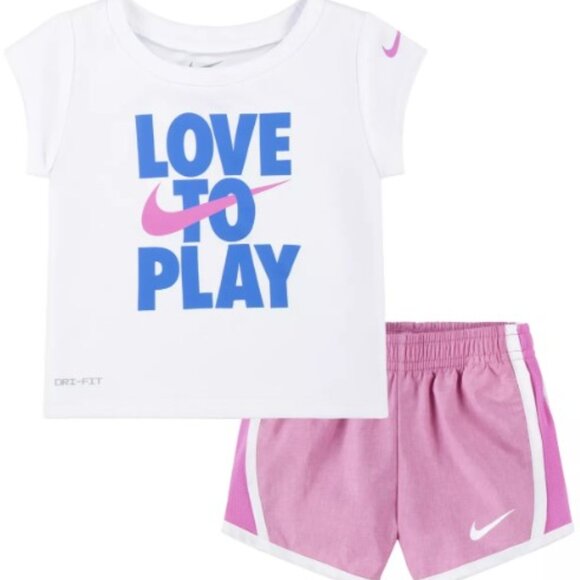 NWT Nike Baby Girls Dri-Fit Tee & Printed Shorts Set MSRP $38 Playful Pink - Picture 1 of 9